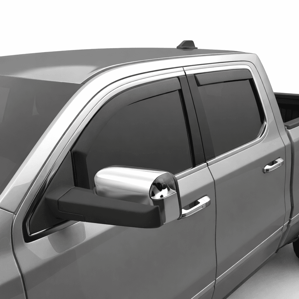 black window visors on a ram truck