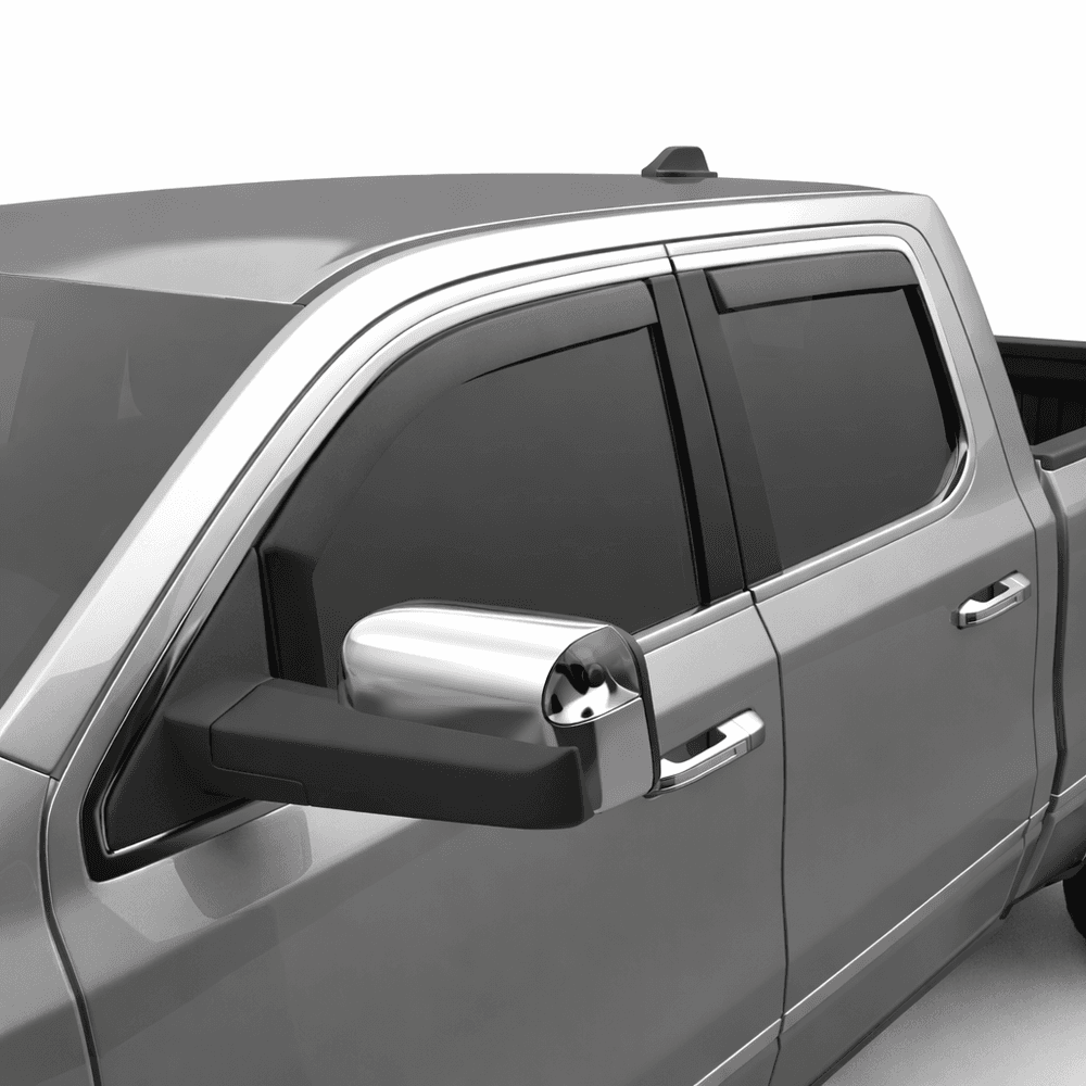 black window visors on a ram truck